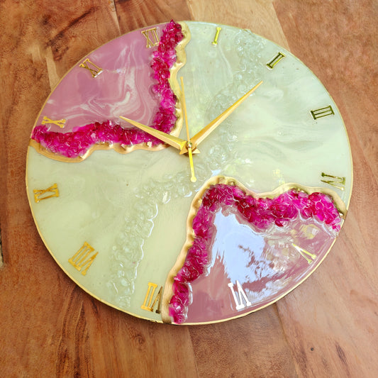 HBA0052 - Resin Geode Wall Clock with Gold Roman Numerals by Handstroies by Ankur