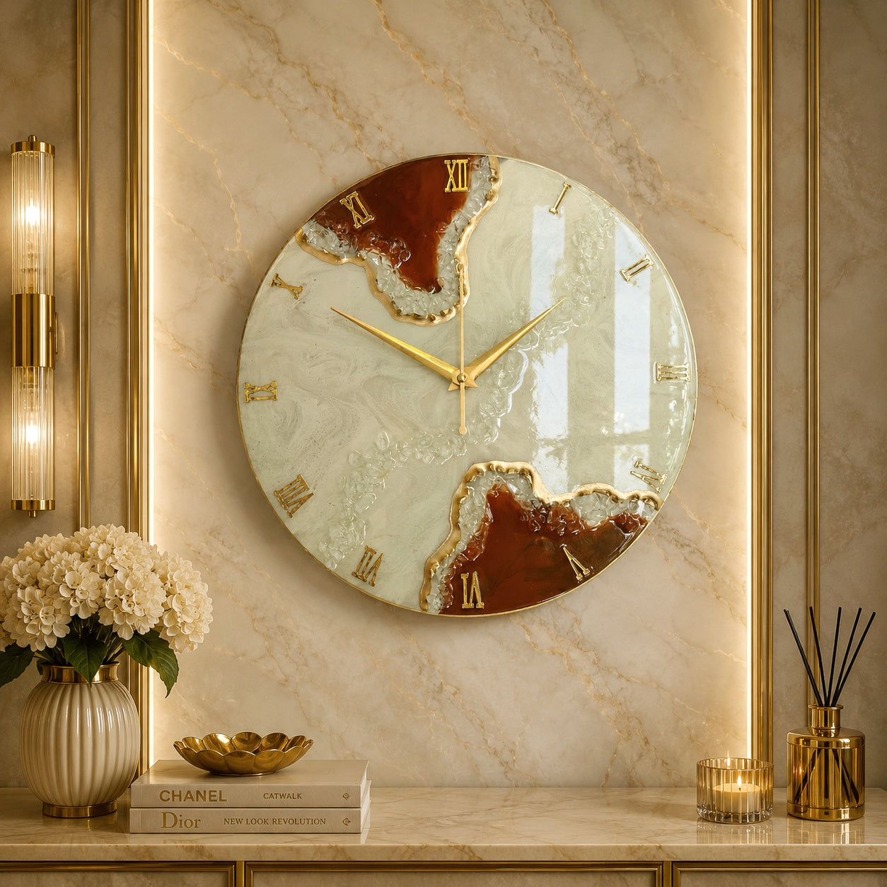 HBA0049 - Amber Geode Resin Wall Clock