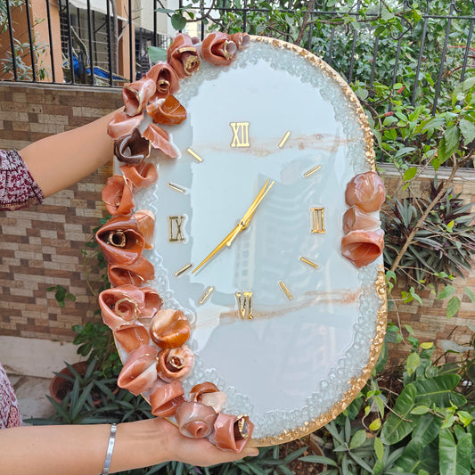 HBA0043 - Eternal Bloom Luxe Resin Wall Clock – Caramel Rose Edition