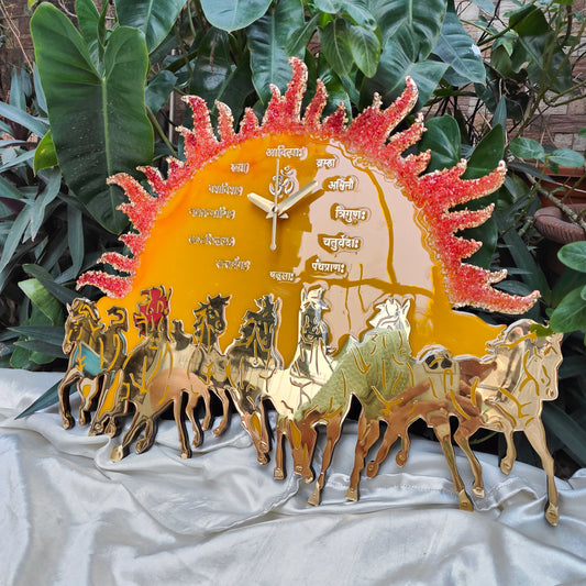 Seven Horse 0012 - Crimson Sunburst Resin Art (Vastu Inspired)
