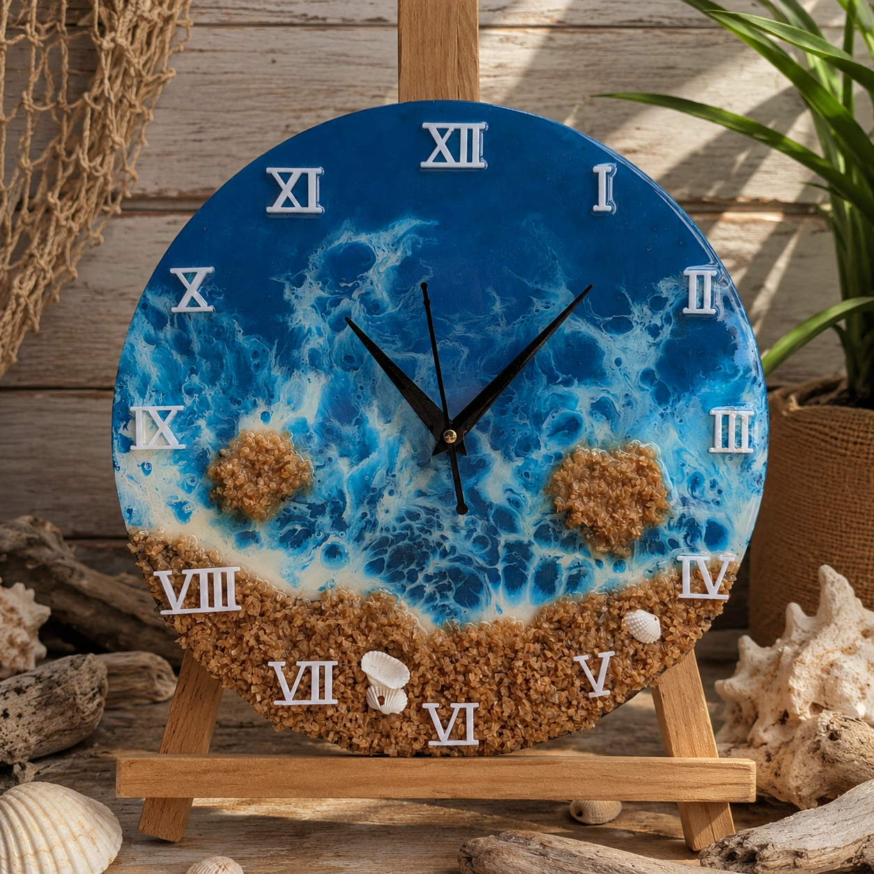 HBA0051 - Coastal Waves Resin Wall Clock | Handmade Beach-Themed Wall Decor