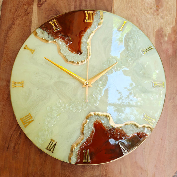 HBA0049 - Amber Geode Resin Wall Clock