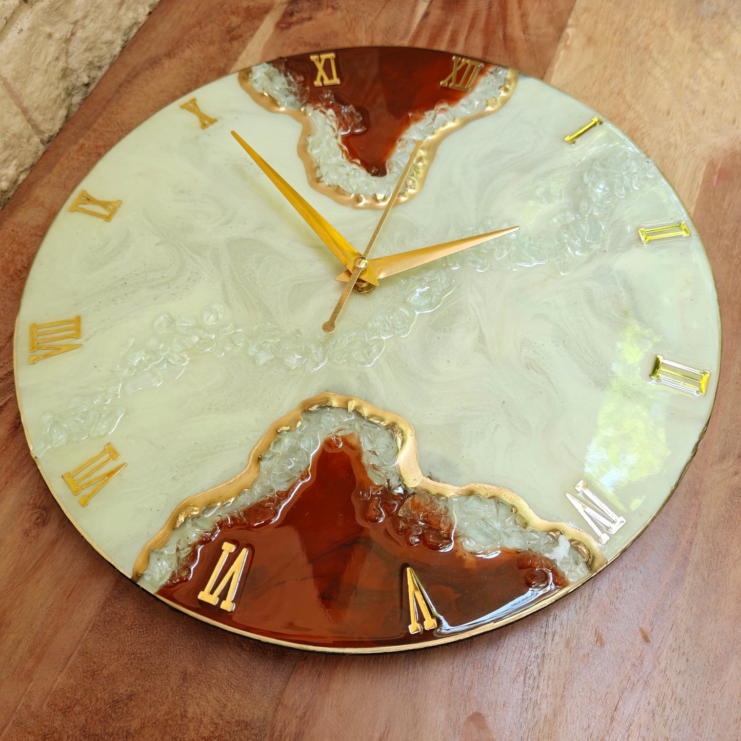 HBA0049 - Amber Geode Resin Wall Clock