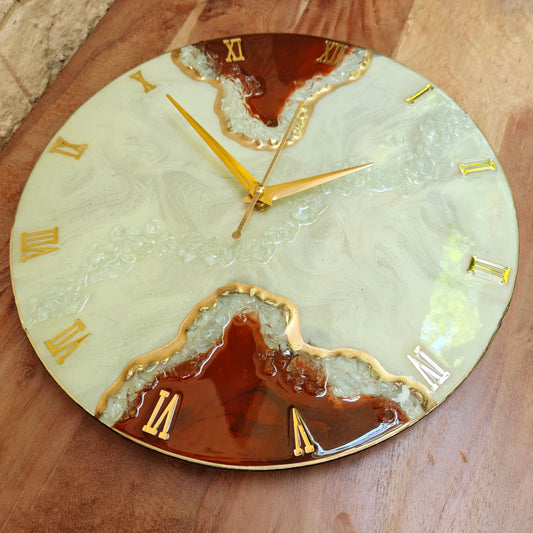 HBA0049 - Amber Geode Resin Wall Clock