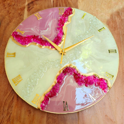 HBA0052 - Resin Geode Wall Clock with Gold Roman Numerals by Handstroies by Ankur