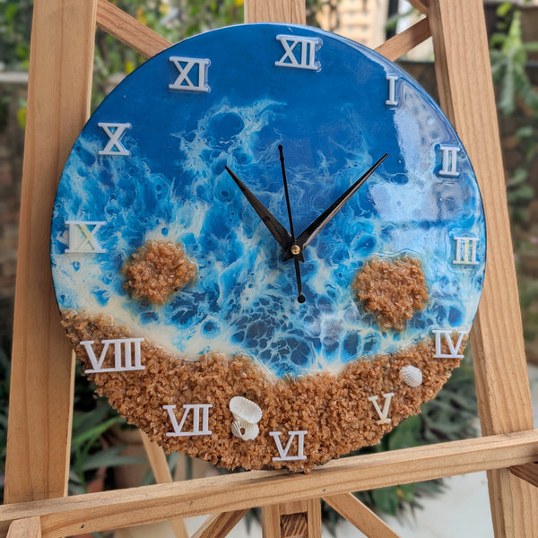 HBA0051 - Coastal Waves Resin Wall Clock | Handmade Beach-Themed Wall Decor