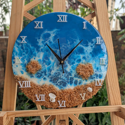 HBA0051 - Coastal Waves Resin Wall Clock | Handmade Beach-Themed Wall Decor