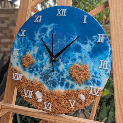 HBA0051 - Coastal Waves Resin Wall Clock | Handmade Beach-Themed Wall Decor