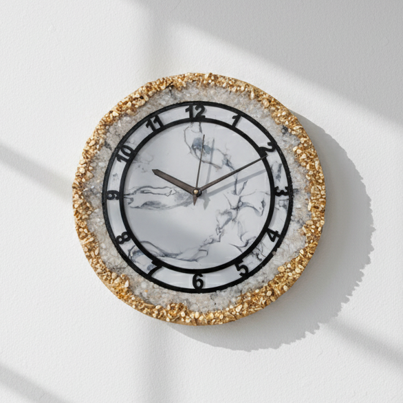 HBA0029 - Imperial Marble Luxe – Black & Gold Geode Resin Wall Clock