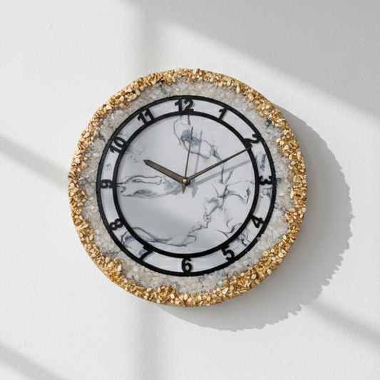 HBA0029 - Imperial Marble Luxe – Black & Gold Geode Resin Wall Clock