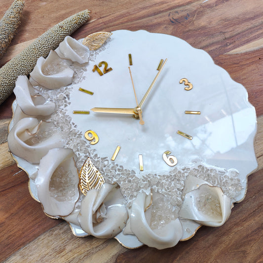 HBA0035 - Ivory Blossom Crystal Geode Wall Clock