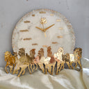 Seven Horse 0010 - Golden Surya Chariot Resin Wall Clock with Running Horses & Om Design