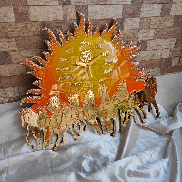 Seven Horse 0011 - Golden Radiance Resin Art