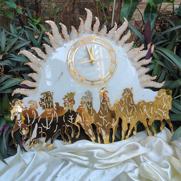 Seven Horse 0013 -  Pearl White Sun Wall Clock