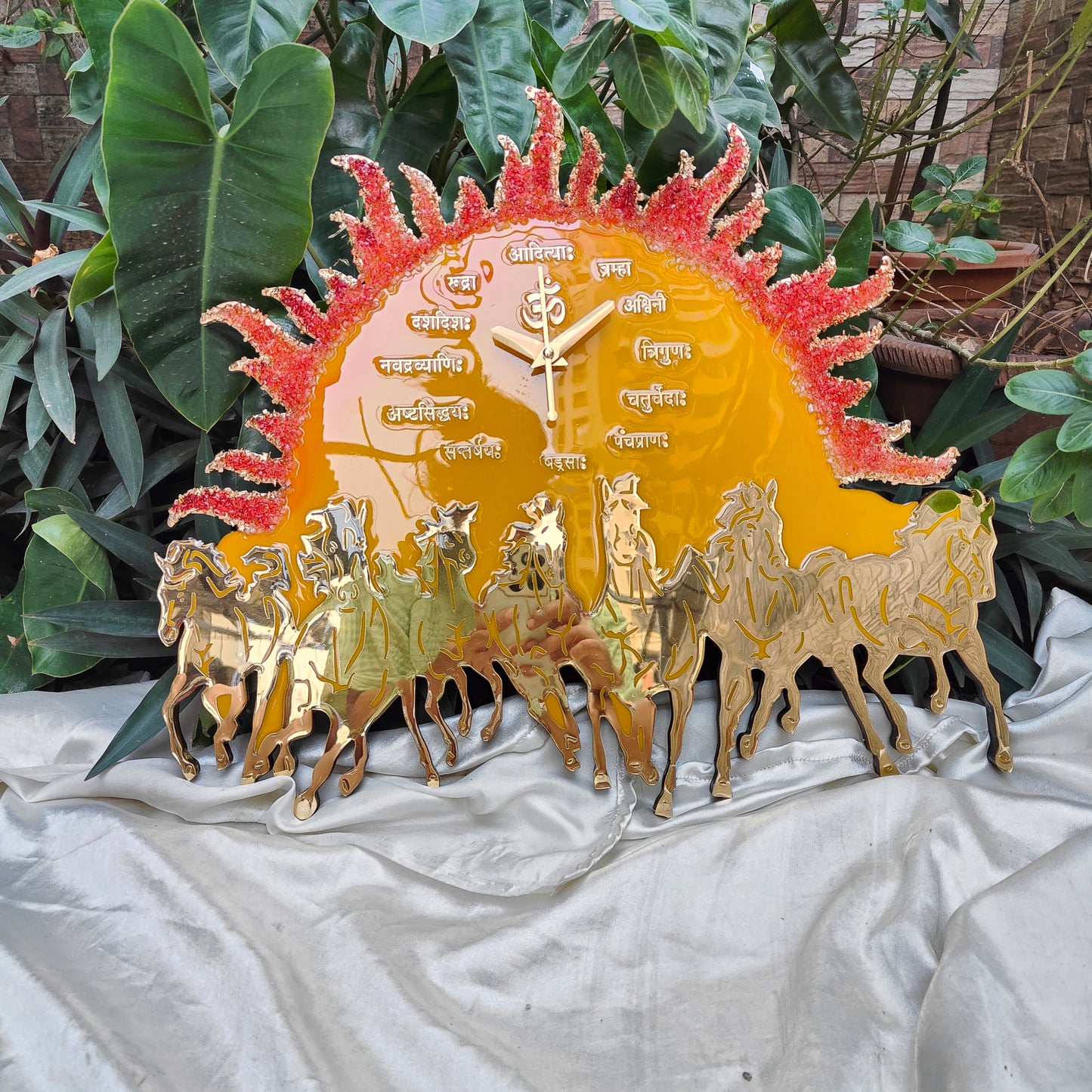 Seven Horse 0012 - Crimson Sunburst Resin Art (Vastu Inspired)