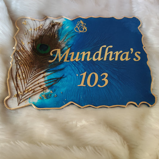 NP0003 - Peacock Feather Resin Name Plate
