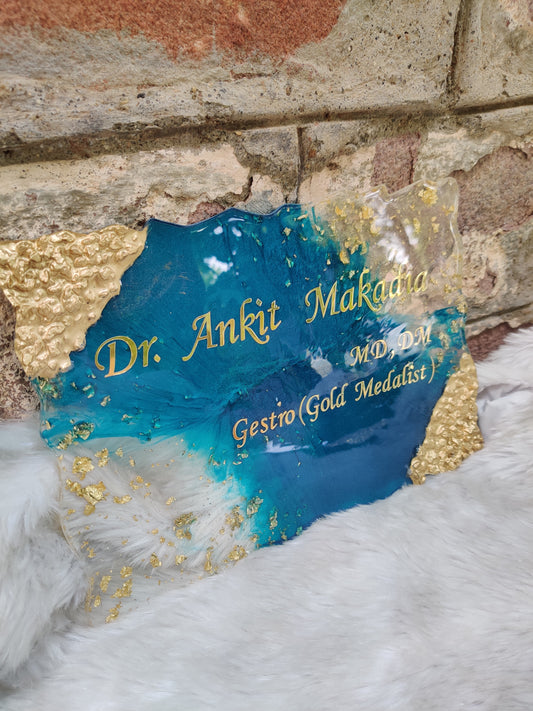 NP0002 - Blue Aura Gold Flake Resin Professional Name Plate