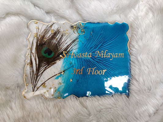 NP0003 - Peacock Feather Resin Name Plate