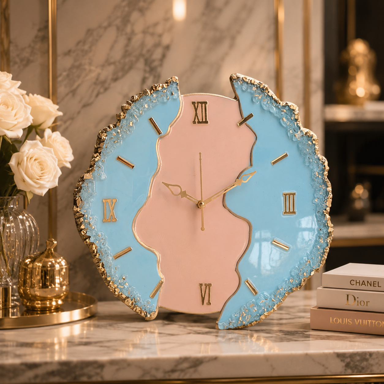 HBA0050 - Blush Sky Geode Resin Wall Clock