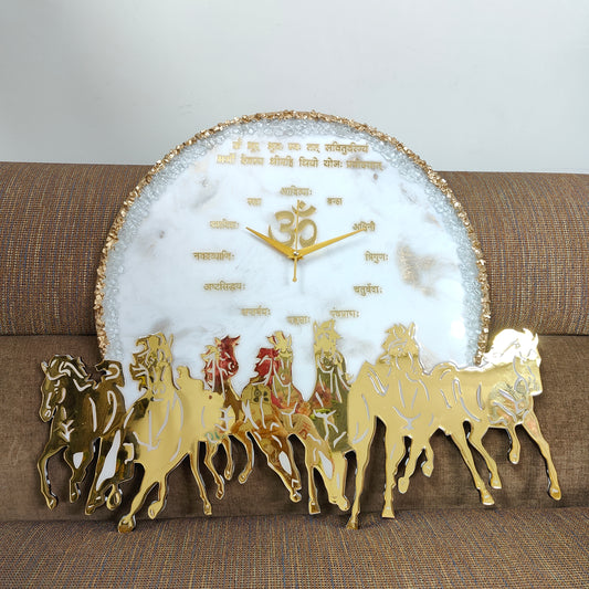 Seven Horse 0001 - Divine Aura Seven Horses Om Wall Clock